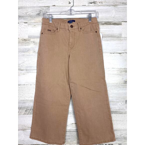 Isaac Mizrahi Women’s 4P Brown Wide Leg Cropped Denim Jeans Zip Front NEW - Picture 1 of 3